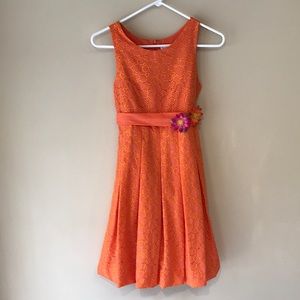 Sweet Heart Rose Orange Eyelette Sleeveless Dress with Belt Girl’s Size 14